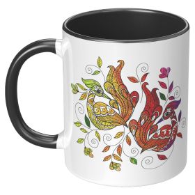 Ceramic Mug 11oz, Multicolor Wild Peacocks Print