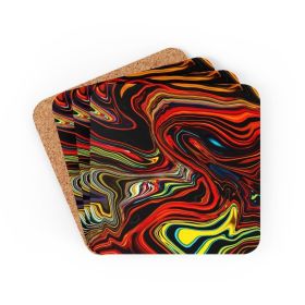Corkwood Coaster Set - 4 Pieces, Multicolor Marble Print