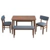 Modern Dining Table Set with 2 Benches and 2 Chairs Fabric Cushion for 6 All Rubber wood Kitchen Dining Table for Dining Room Small Space Grey