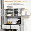 63.5" Kitchen Buffet with Hutch, Pantry Storage Cabinet with 4 Shelves, Drawers, Framed Glass Doors, Open Microwave Countertop, Ash Grey