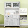 63.5" Kitchen Buffet with Hutch, Pantry Storage Cabinet with 4 Shelves, Drawers, Framed Glass Doors, Open Microwave Countertop, Ash Grey