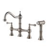 8 inch Centerset Bridge Kitchen Faucet with Brass Side Sprayer 2 Handles 4 Holes Antique Classic Heritage Deck-Mount Kitchen Sink Faucet