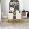 TREXM 7-Piece Modern Dining Table Set, Rectangular Marble Sticker Table and 6 PU Leather Chairs with Golden Steel Pipe Legs for Dining Room and Kitche