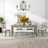 TREXM 6-Piece Retro 72'L Rectangular Dining Table Set with 4 Drawers, 4 Upholstered Chairs & 1 Bench for Dining Room (Grey)