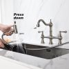 8 inch Centerset Bridge Kitchen Faucet with Brass Side Sprayer 2 Handles 4 Holes Antique Classic Heritage Deck-Mount Kitchen Sink Faucet