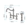 8 inch Centerset Bridge Kitchen Faucet with Brass Side Sprayer 2 Handles 4 Holes Antique Classic Heritage Deck-Mount Kitchen Sink Faucet