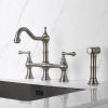 8 inch Centerset Bridge Kitchen Faucet with Brass Side Sprayer 2 Handles 4 Holes Antique Classic Heritage Deck-Mount Kitchen Sink Faucet