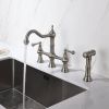 8 inch Centerset Bridge Kitchen Faucet with Brass Side Sprayer 2 Handles 4 Holes Antique Classic Heritage Deck-Mount Kitchen Sink Faucet