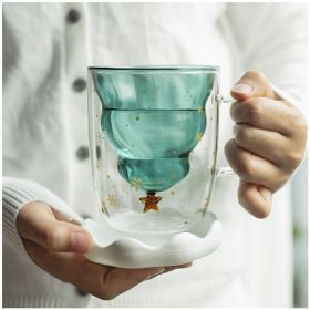 Christmas wishing cup ins cartoon double-layer cup cute gift with lid water cup household double layer Christmas glass cups (default: default)