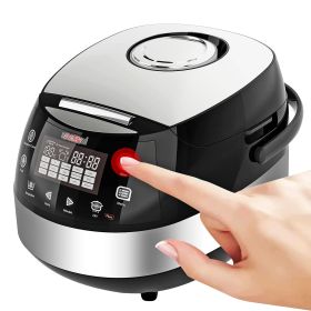 5 Core 5.3Qt Asian Rice Cooker Digital Programmable 15-in-1 Ergonomic Large Touch Screen Electric Multi Cooker Slow Cooker Steamer Pot Warmer 11 Cups (Color: Silver Black)