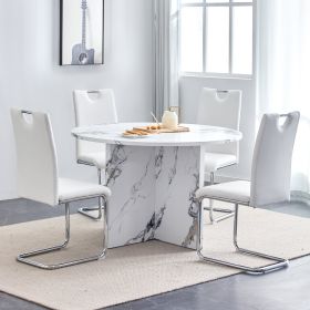 5 piece Round Dining Table Set, 47 Inch Modern Kitchen Table Small Dinner Table MDF Kitchen Dinning Table for Dining Room Kitchen, Living Room (Color: as Pic)