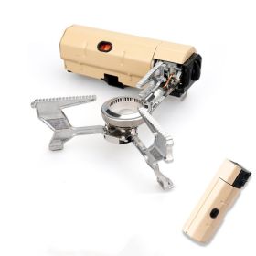 Camping Gas Stove Portable Folding Cassette Stove Outdoor Hiking BBQ Travel Cooking Grill Cooker Gas Burner Food Heating Tool Kitchen Gadgets (Color: khaki)